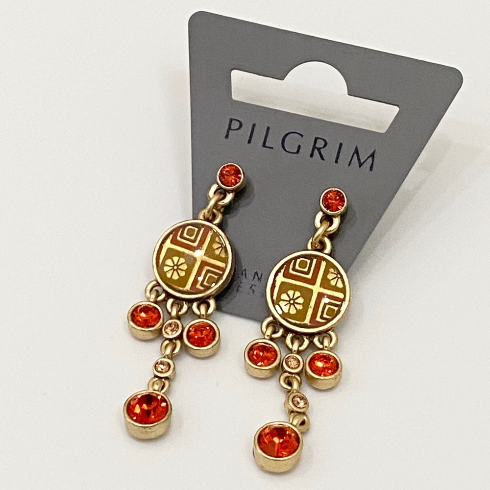 Pilgrim Gold/Orange Oriental Post Earrings